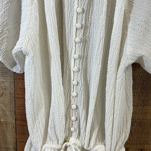 Sabo Romper Elasa Womens Small White Button Short Sleeve Textured Crinkle Swim - Picture 5 of 16